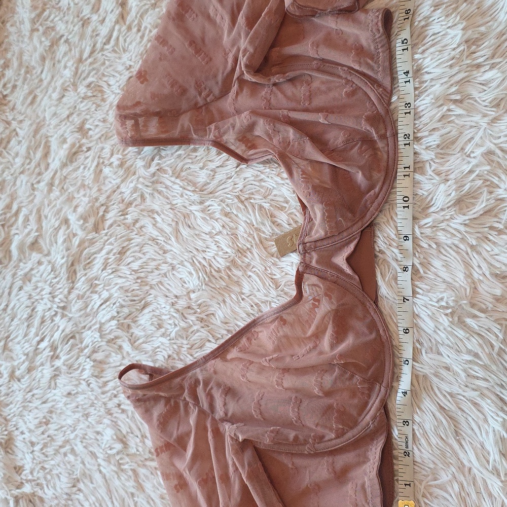 SKIMS After Hours Bra Top Long Sleeve Flocked Logo Mesh  ROSE CLAY 3X - Picture 11 of 13